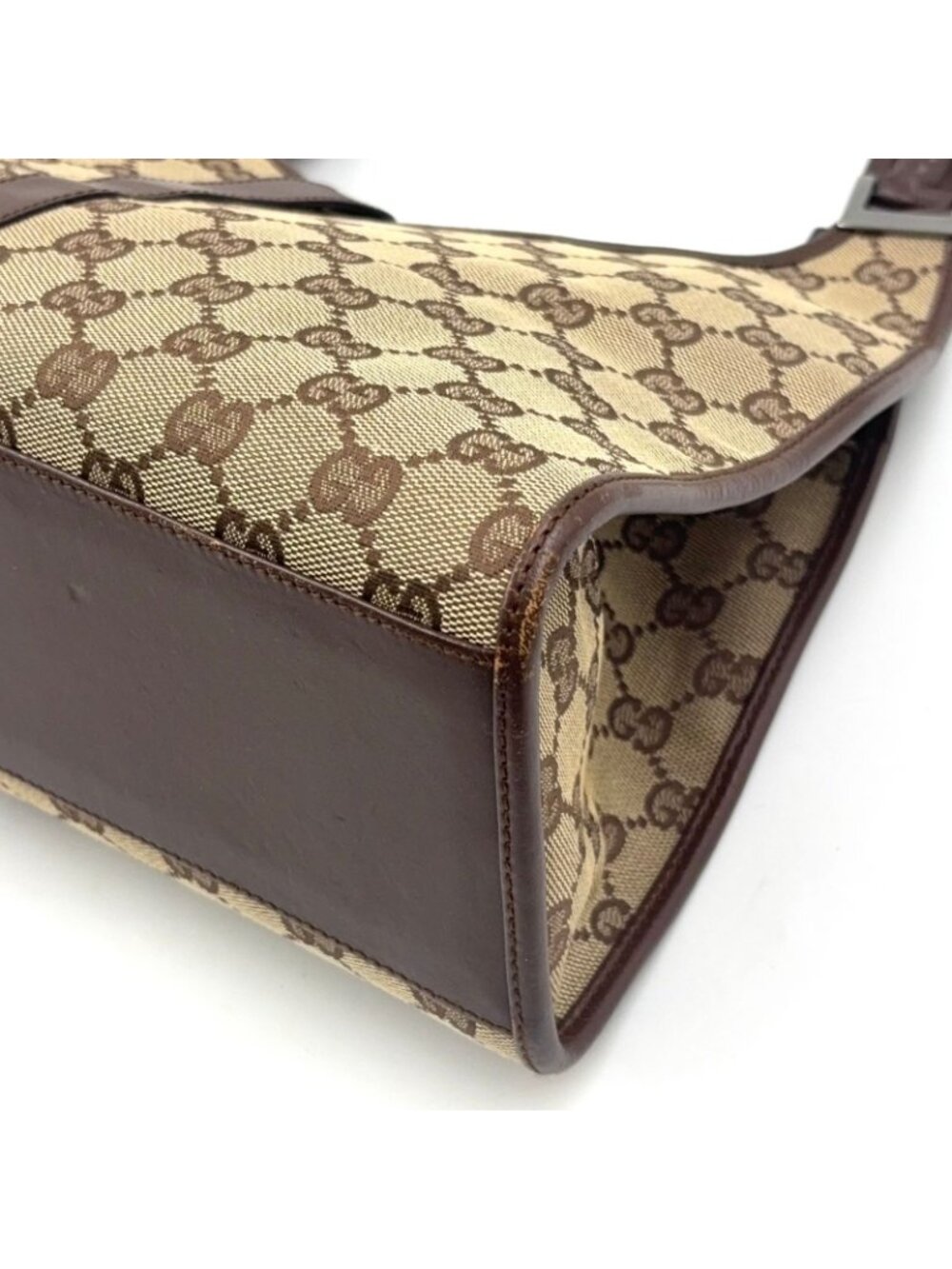 Gucci Jackie Leather Canvas Brown Beige Handbag Silver - Picture 8 of 15